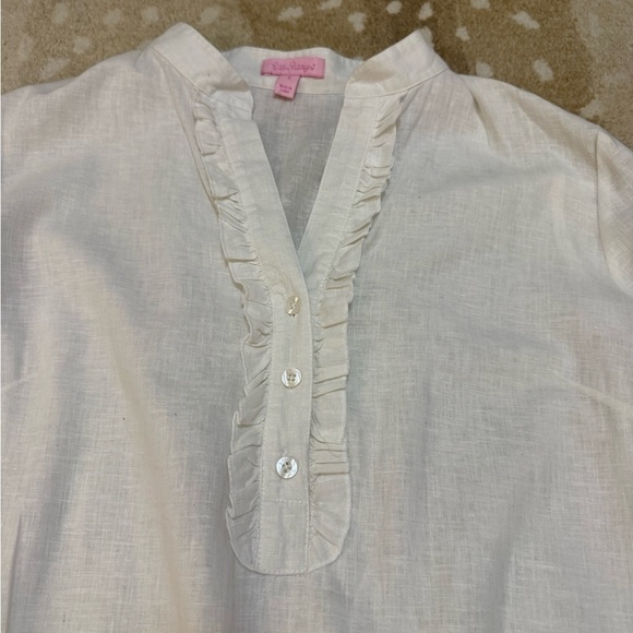 Lilly Pulitzer white ruffle linen blend blouse women’s size 6 - Picture 4 of 8